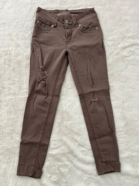 WallFlower Skinny Jeans Size 3 Brown Distressed Mid Rise Stretch Denim